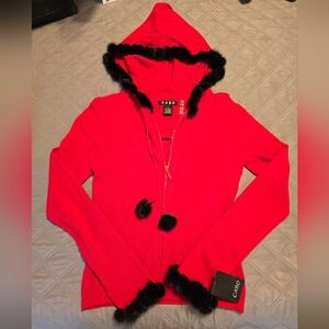 NEW faux fur trim sweater by Cabo size Small.